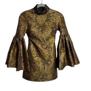 Nasty Gal Paisley Bell sleeve mini dress with cutout back & jeweled neck SZ XXS